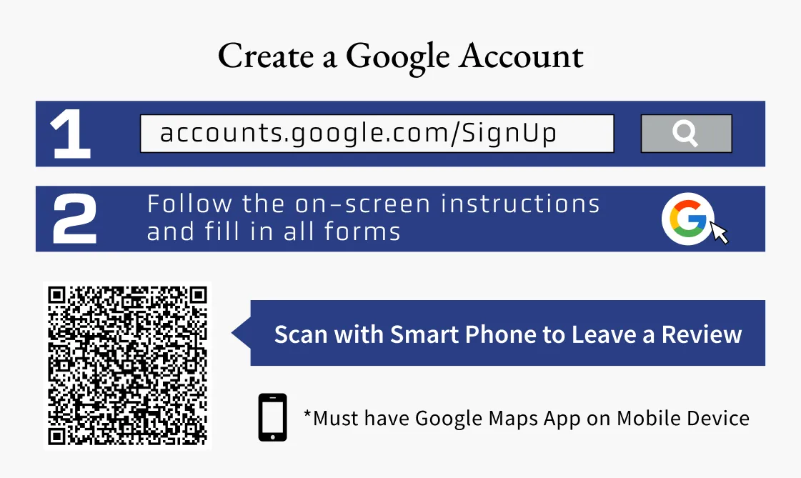 Create a Google Account to leave us a review